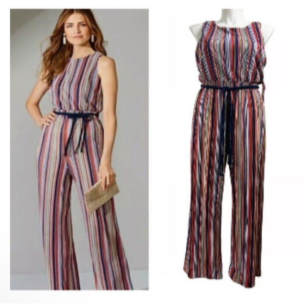 Alex Marie Erin Striped Ribbed Wide Leg Palazzo Vacation NEW Jumpsuit Size 14